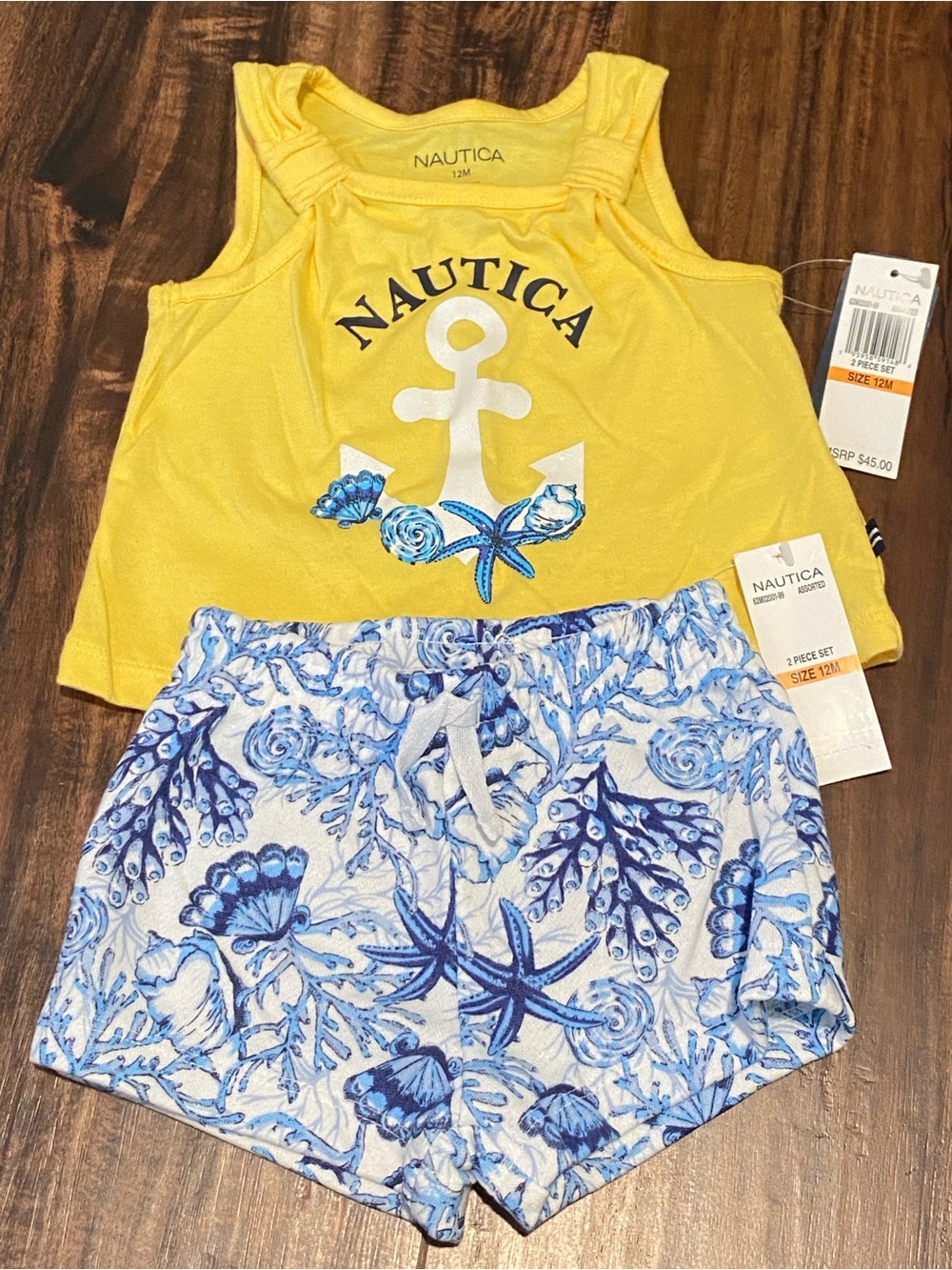 Nautica Yellow Anchor Tank with Blue Seashell Athletic Shorts Set